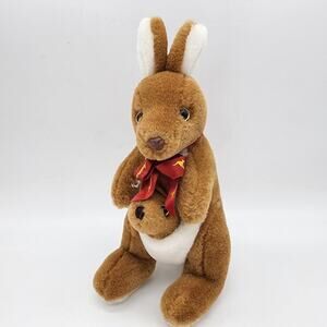 Toyhut Kangaroo Mother Joey Pouch Plush 10" Satin Bow Brown Stuffed Uni Toys